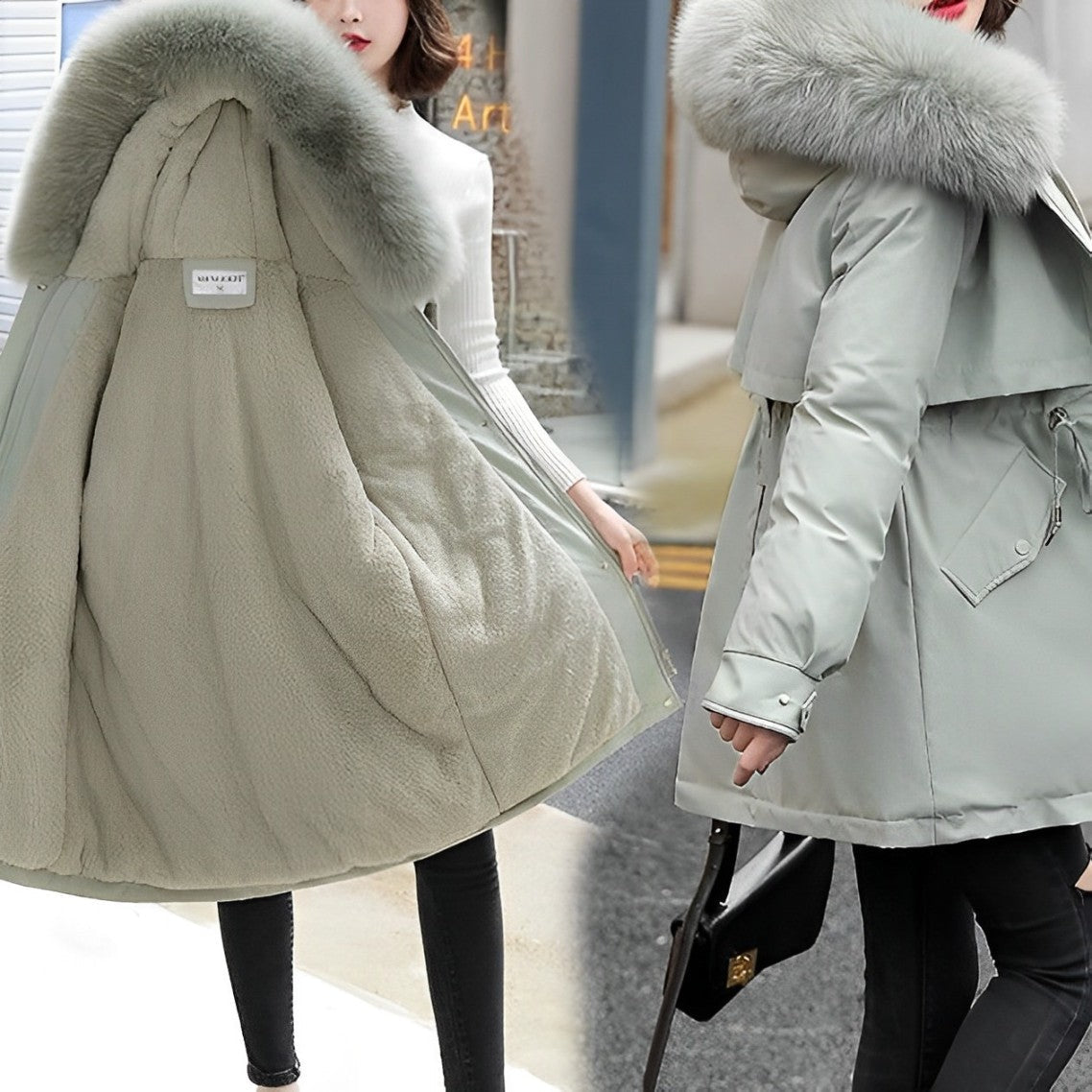 Leone - Parka-femme - Col fourrure, doublure laine