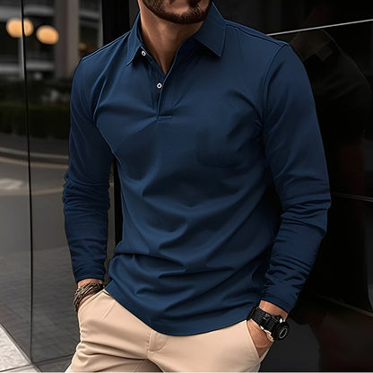 Dudley - Polo long pour hommes avec boutons, style décontracté