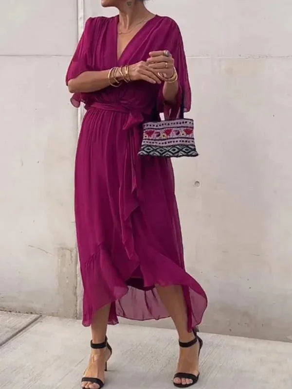 Loisa - Robe élégante en chiffon avec décolleté en V