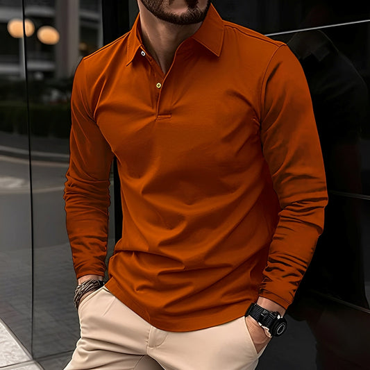 Dudley - Polo long pour hommes avec boutons, style décontracté