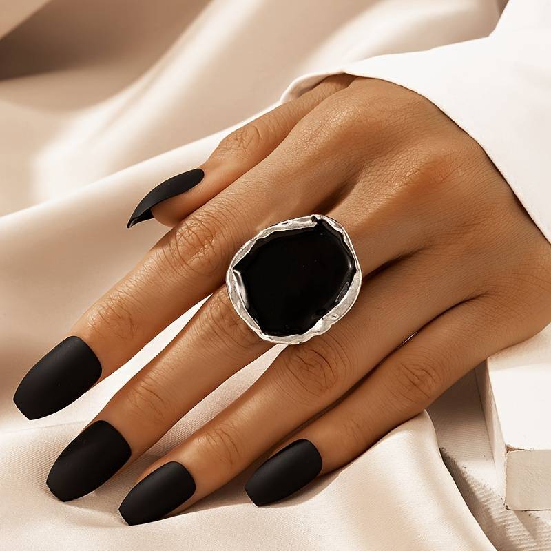 Bague vintage de pierre noire surdimensionnée - Bague noire vintage exagérée