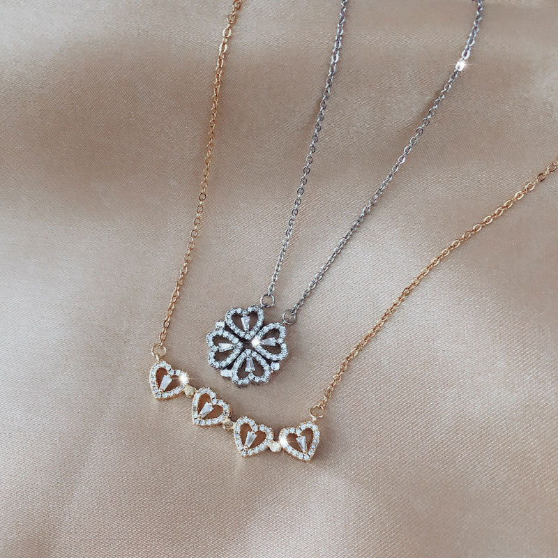 Collier de trèfle à quatre feuilles - Collier magnétique avec cœur