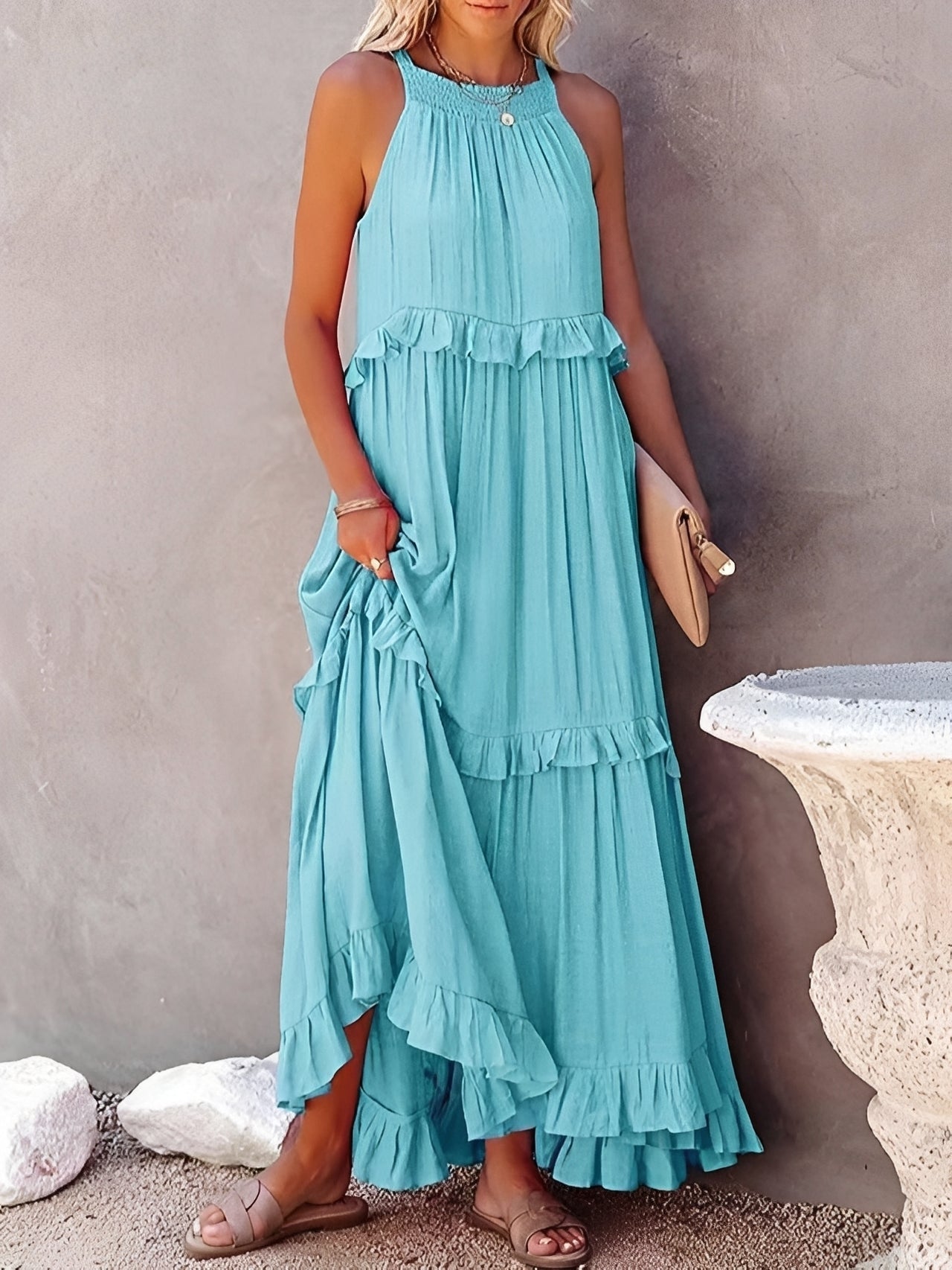 Zanna - Robe élégante sans manches à volants pour femmes