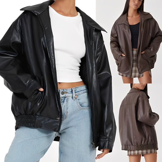 Lisette - Oversized leather pilot jacket for women