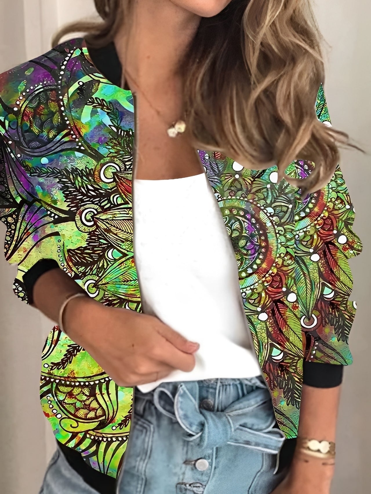 Elsie - Veste stylée avec fermeture éclair et motif fleuri pour femmes