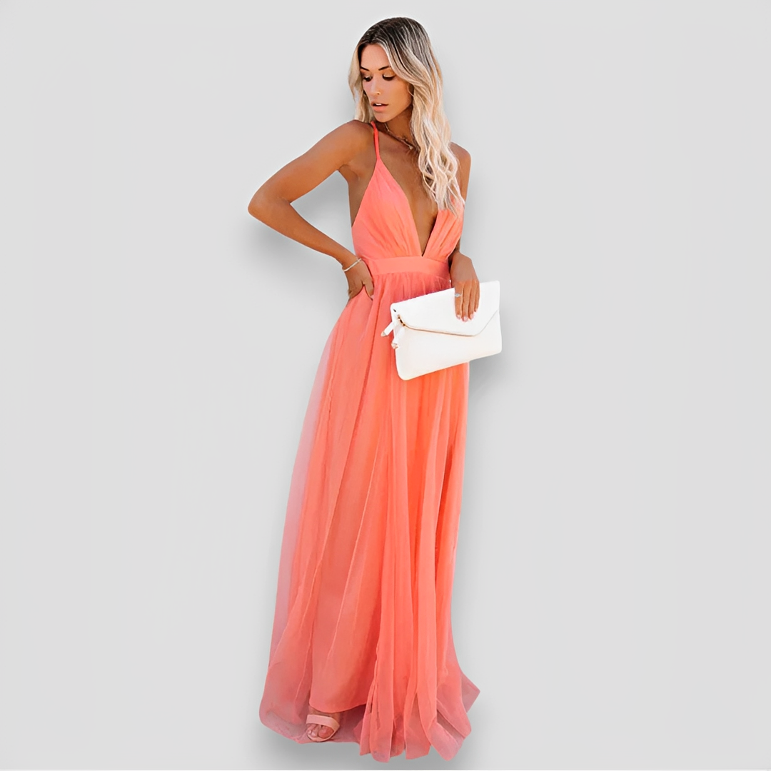 Lidia - Robe Élégante Maxi à Col V