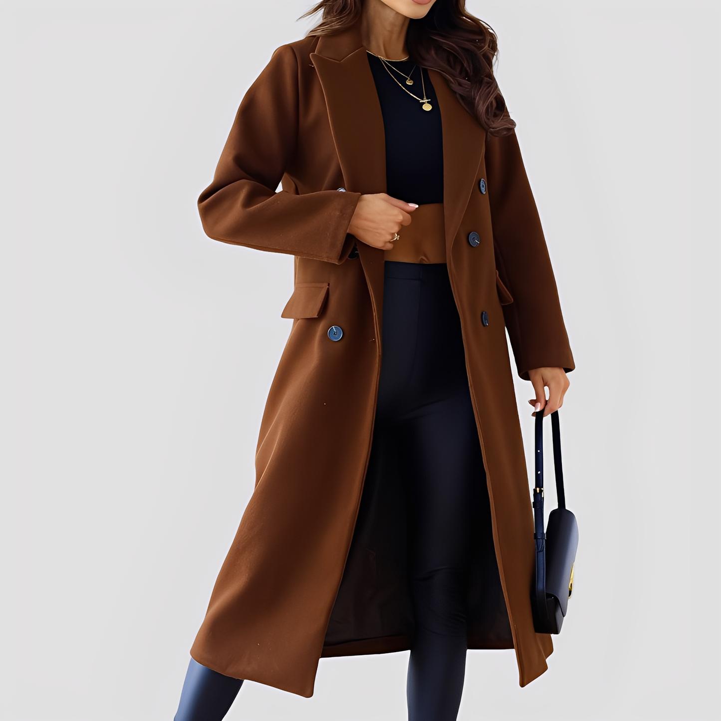 Jasmin - Elegant long coat for women with double-breasted fastening