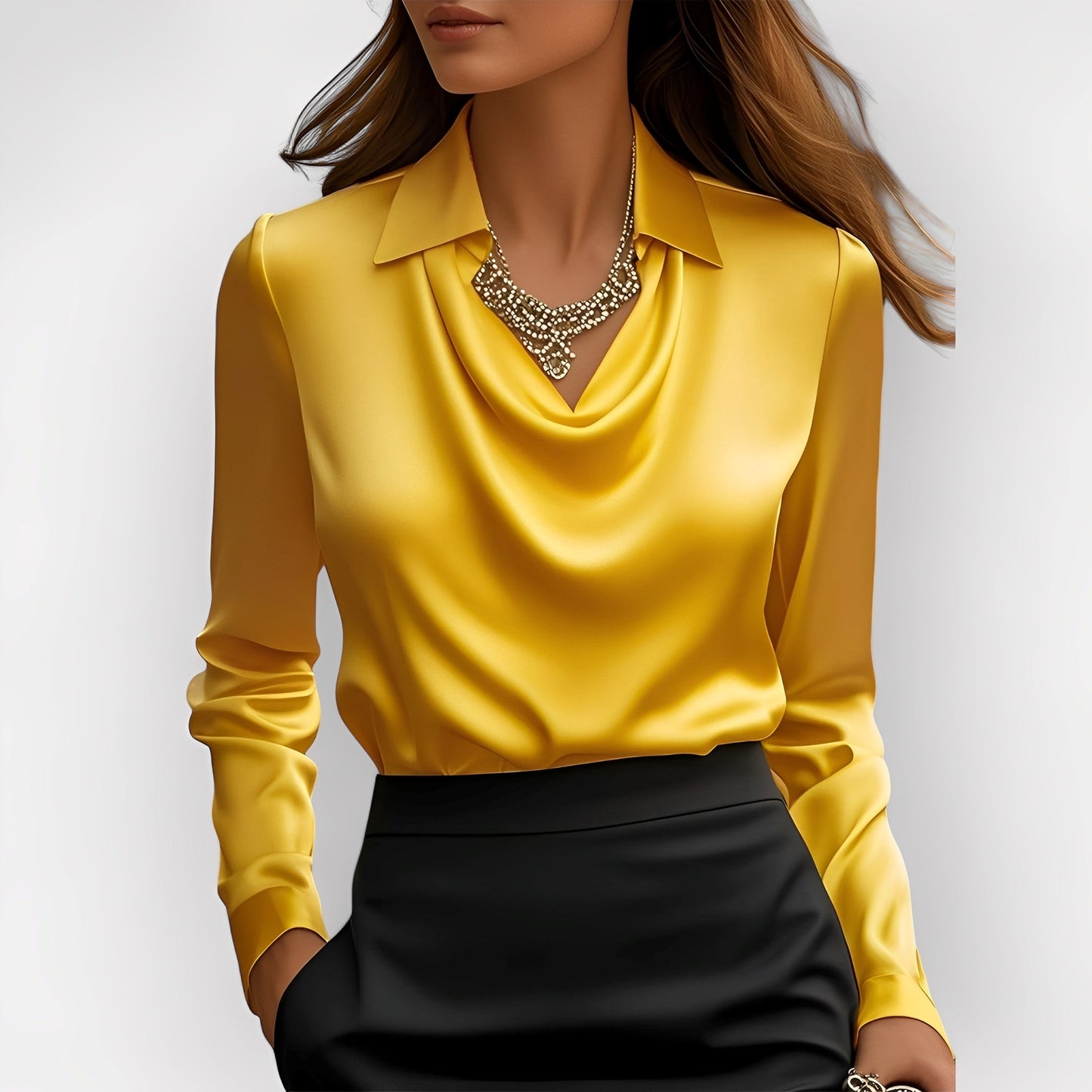Sélène – Elegant blouse with draped collar for women
