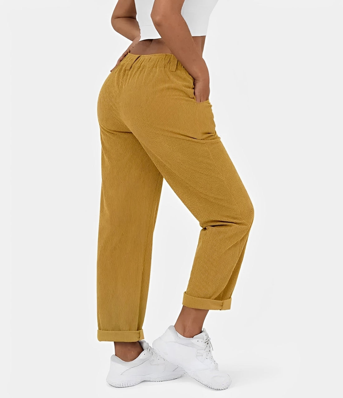 Liana - Pantalon en velours côtelé à taille haute décontracté