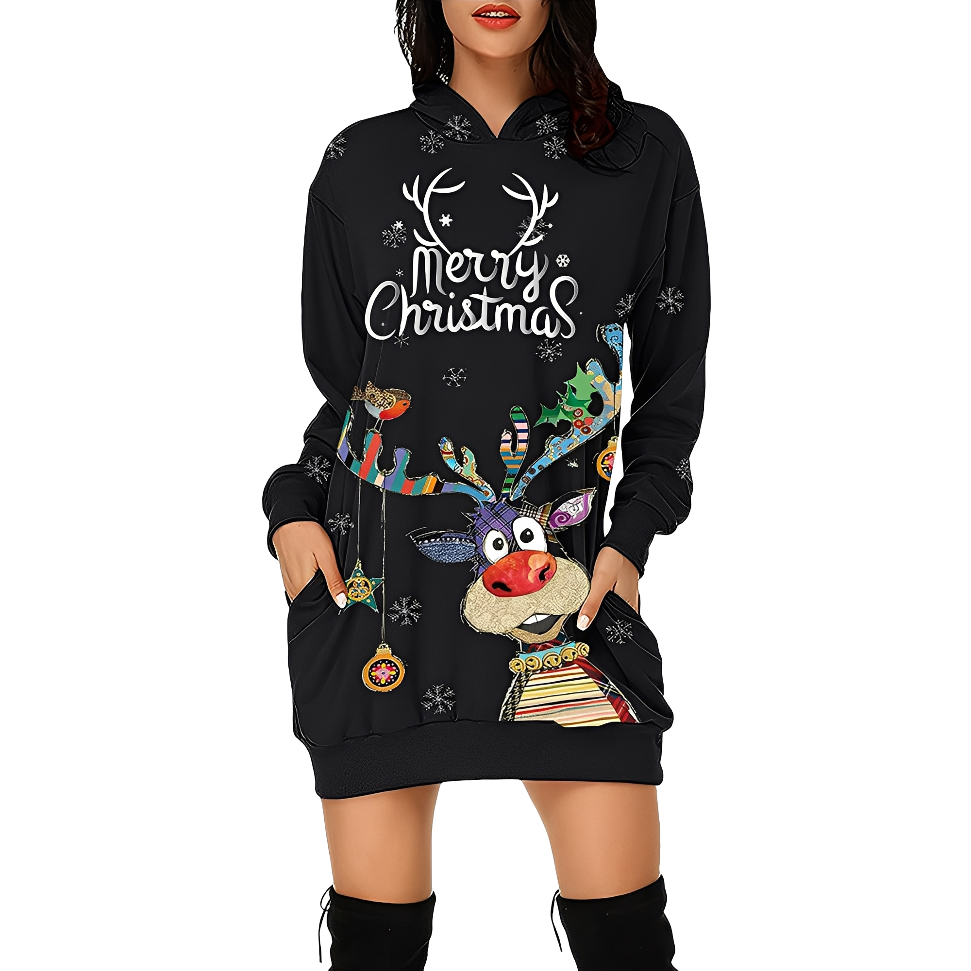 Georgia - Robe de Noël élégante avec capuche pour femmes