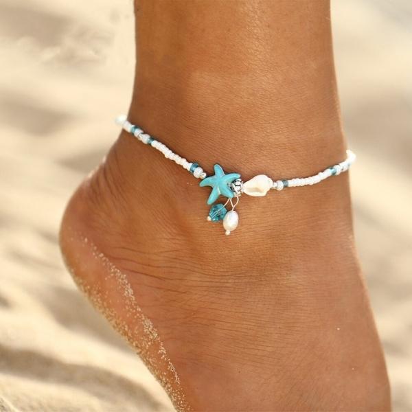 Isla – Bracelet de cheville Étoile et Coquillage avec Pierres Naturelles