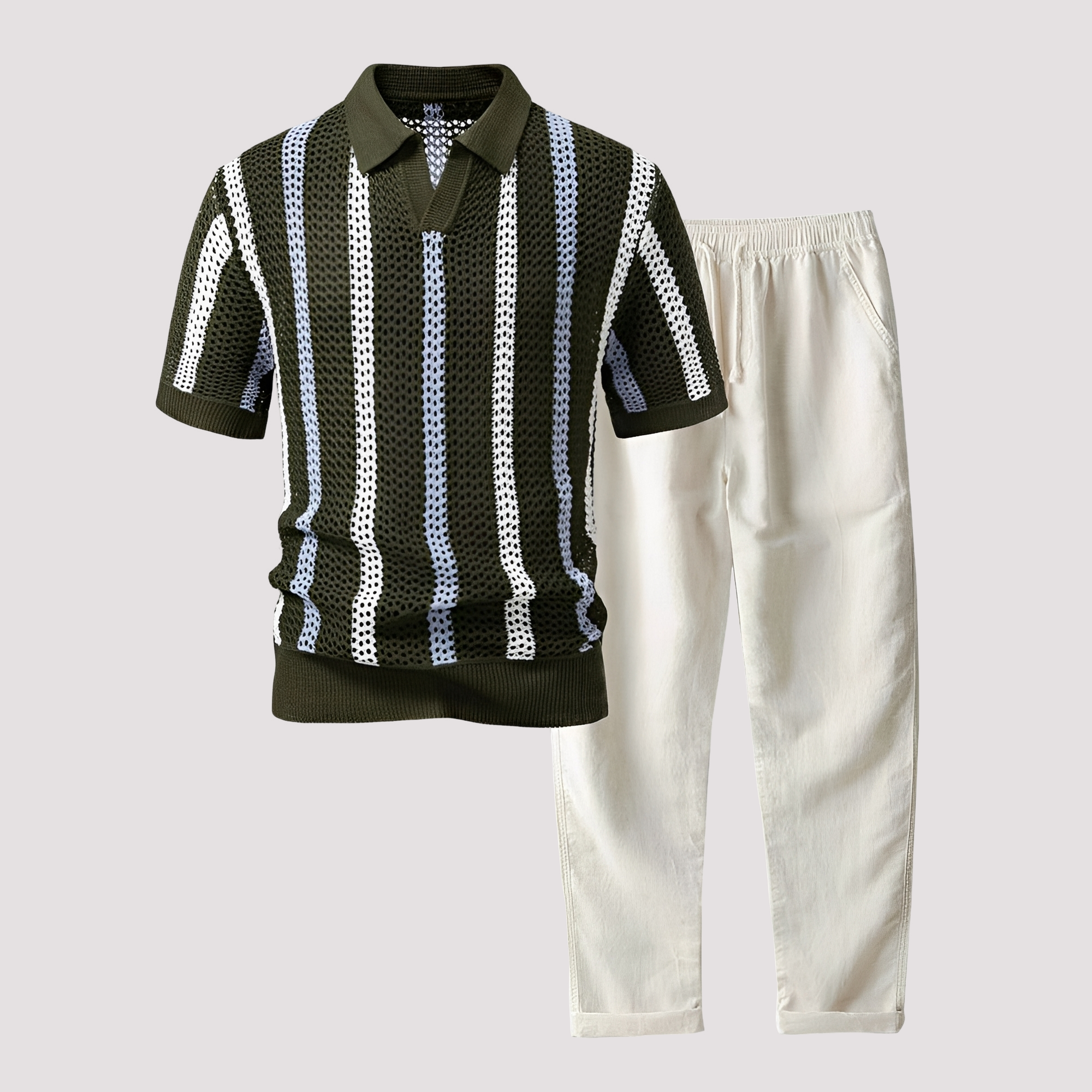 Richards - Ensemble Polo Rayé Confortable avec Pantalon