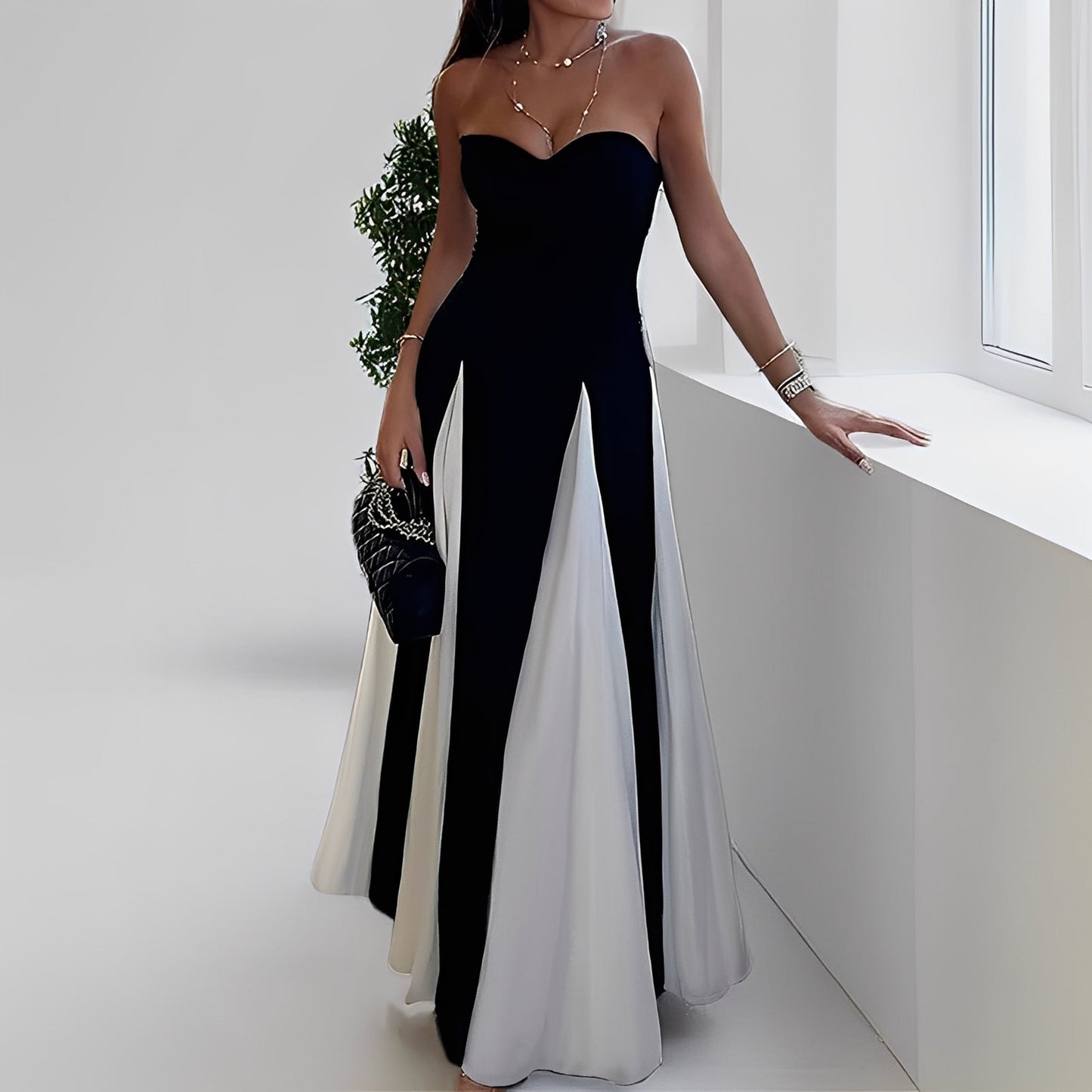 Charisse - Robe élégante à contraste avec large bordure pour dames