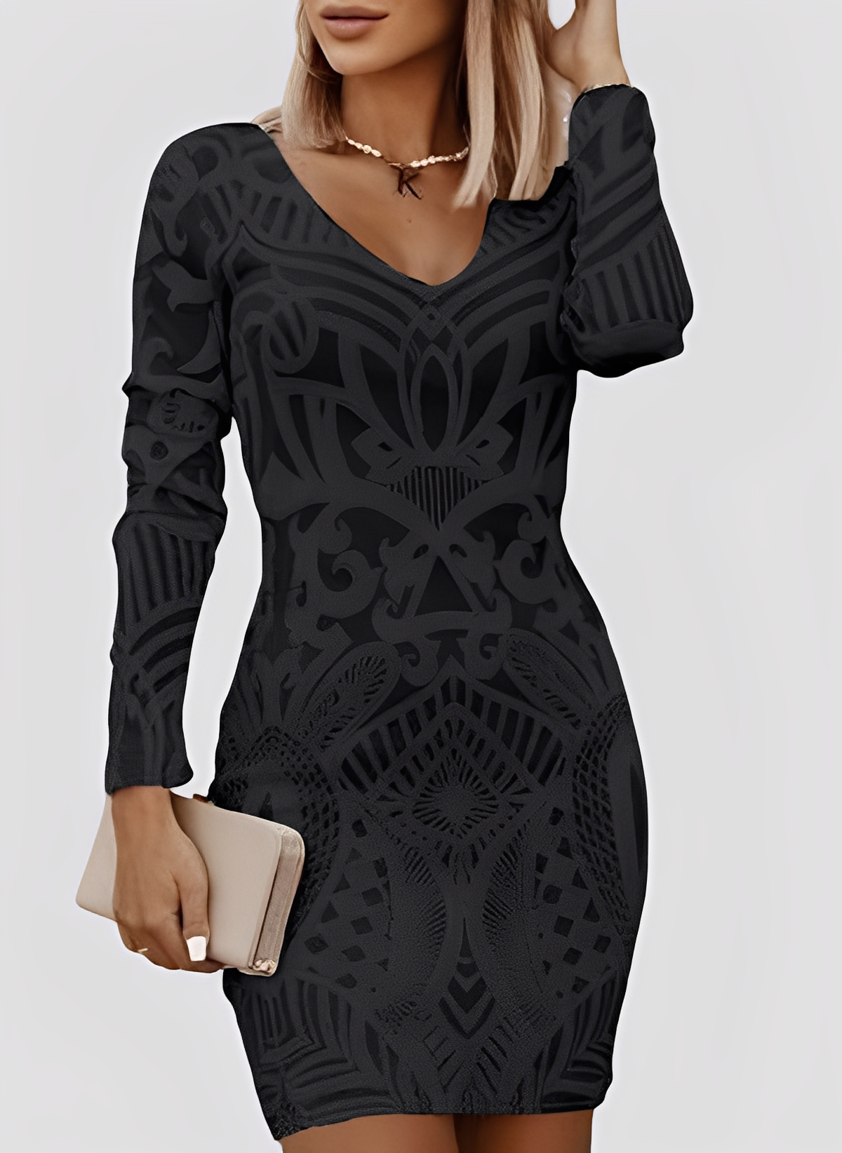 Caitlyn - Robe ajustée longue manche élégante pour femme