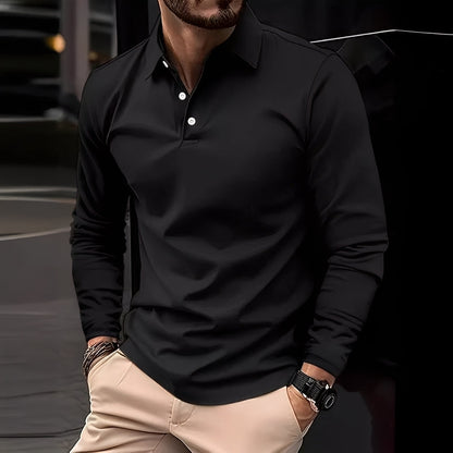 Dudley - Polo long pour hommes avec boutons, style décontracté