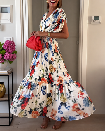 Sharon - Robe Plissée à Fleurs Élégante