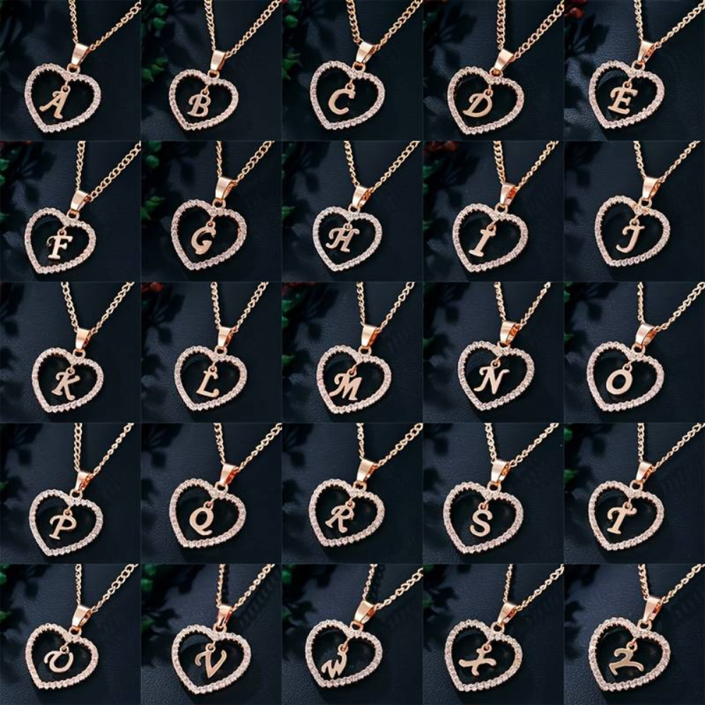 Collier de Cœur Initial en Cristal - Collier avec pendentif de cœur initial