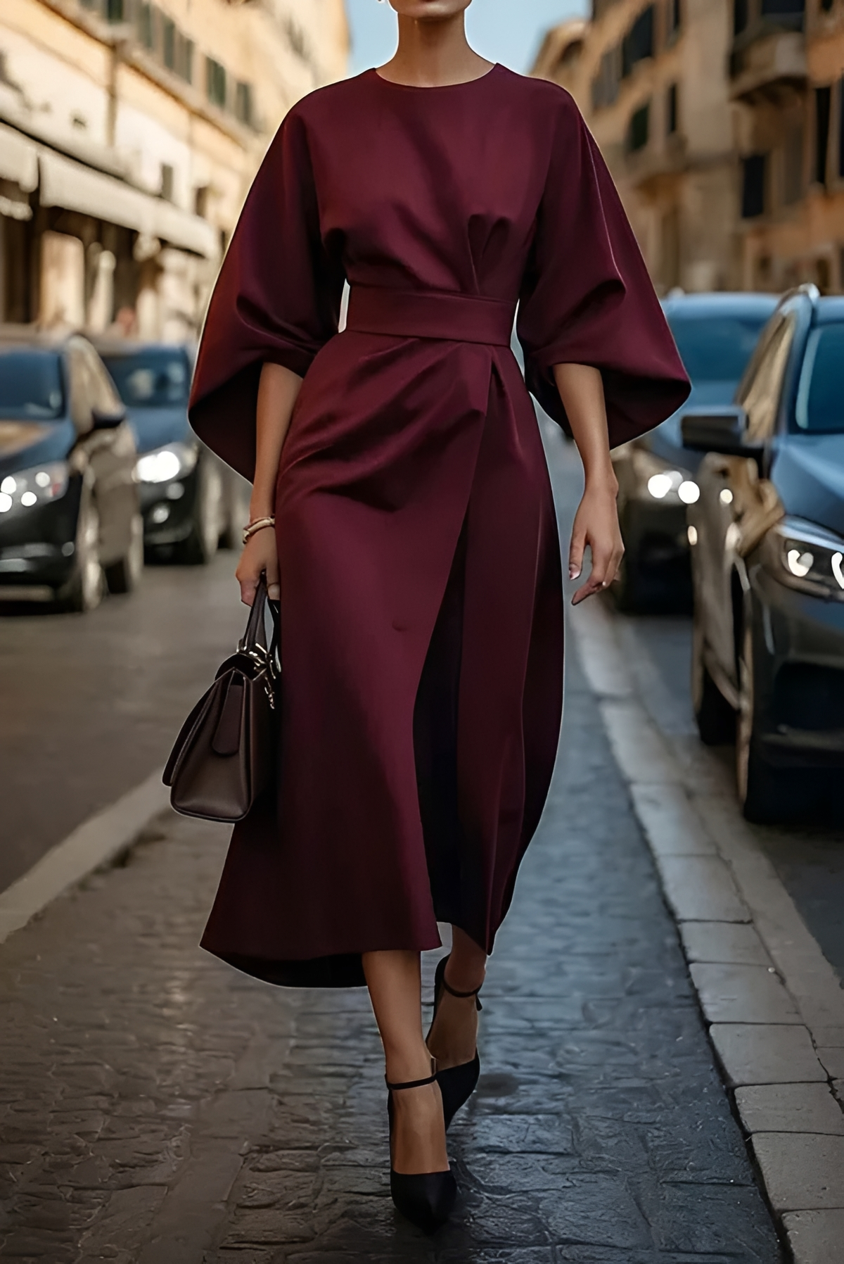 Vera - Robe Midi Élégante Ceinturée