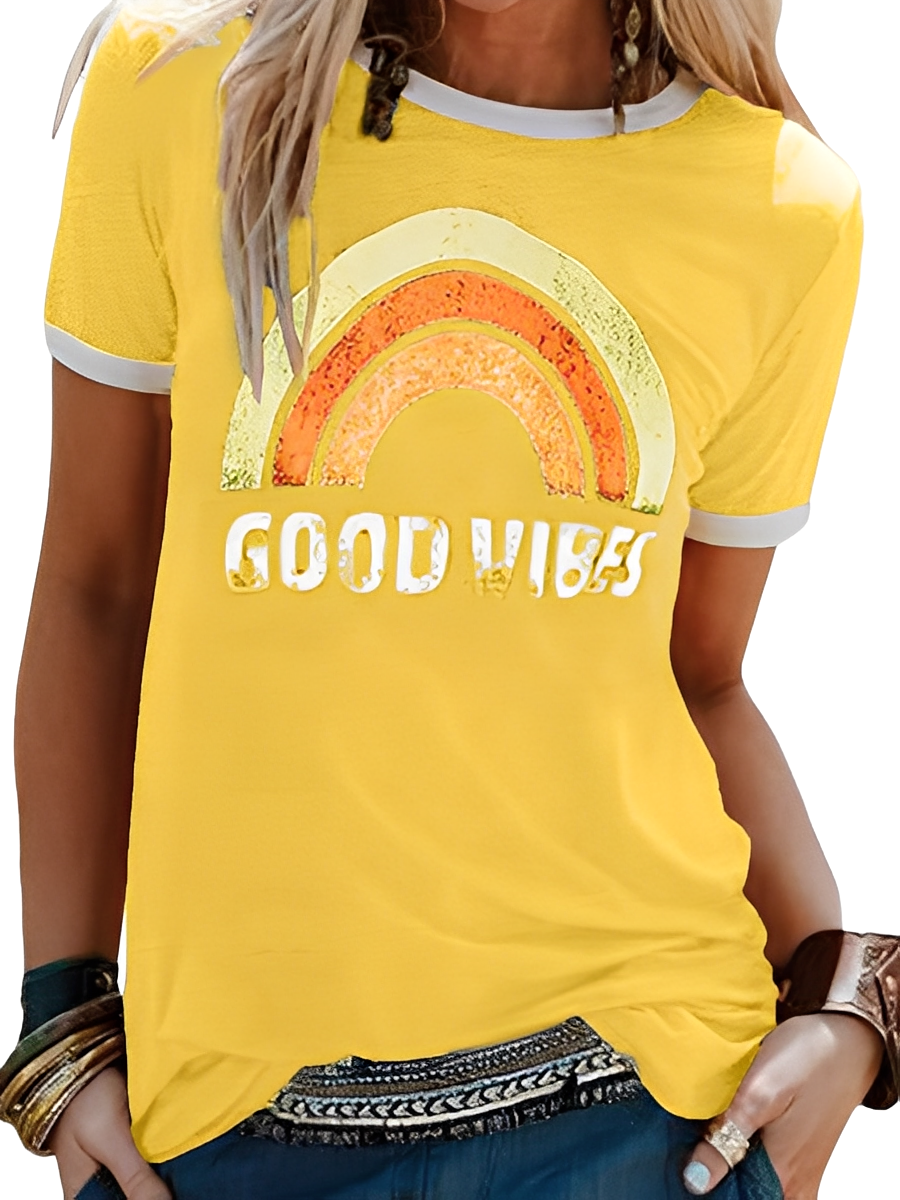 Daria - T-shirt basique avec imprimé Good Vibes pour femmes