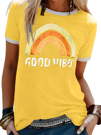 Daria - T-shirt basique avec imprimé Good Vibes pour femmes