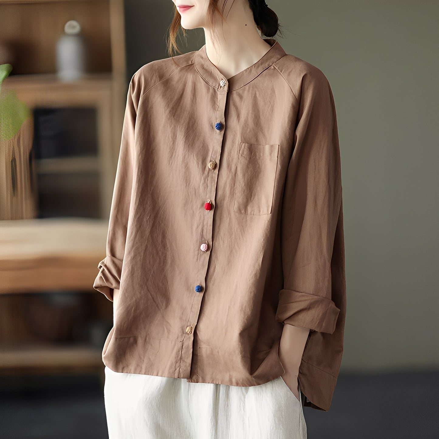 Helen - Blouse large à manches longues avec poches pour femmes