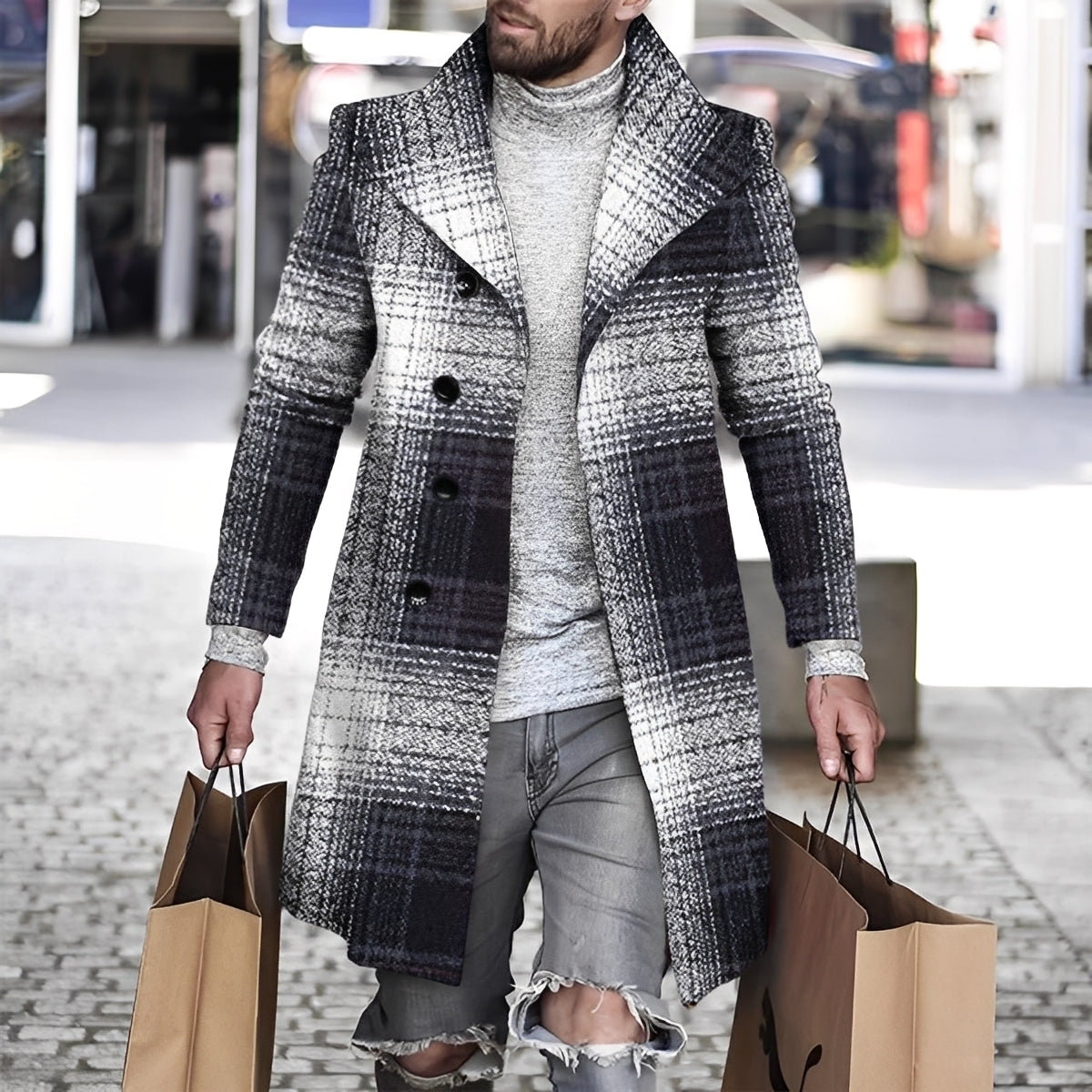Terry - Manteau chic en laine à carreaux pour homme