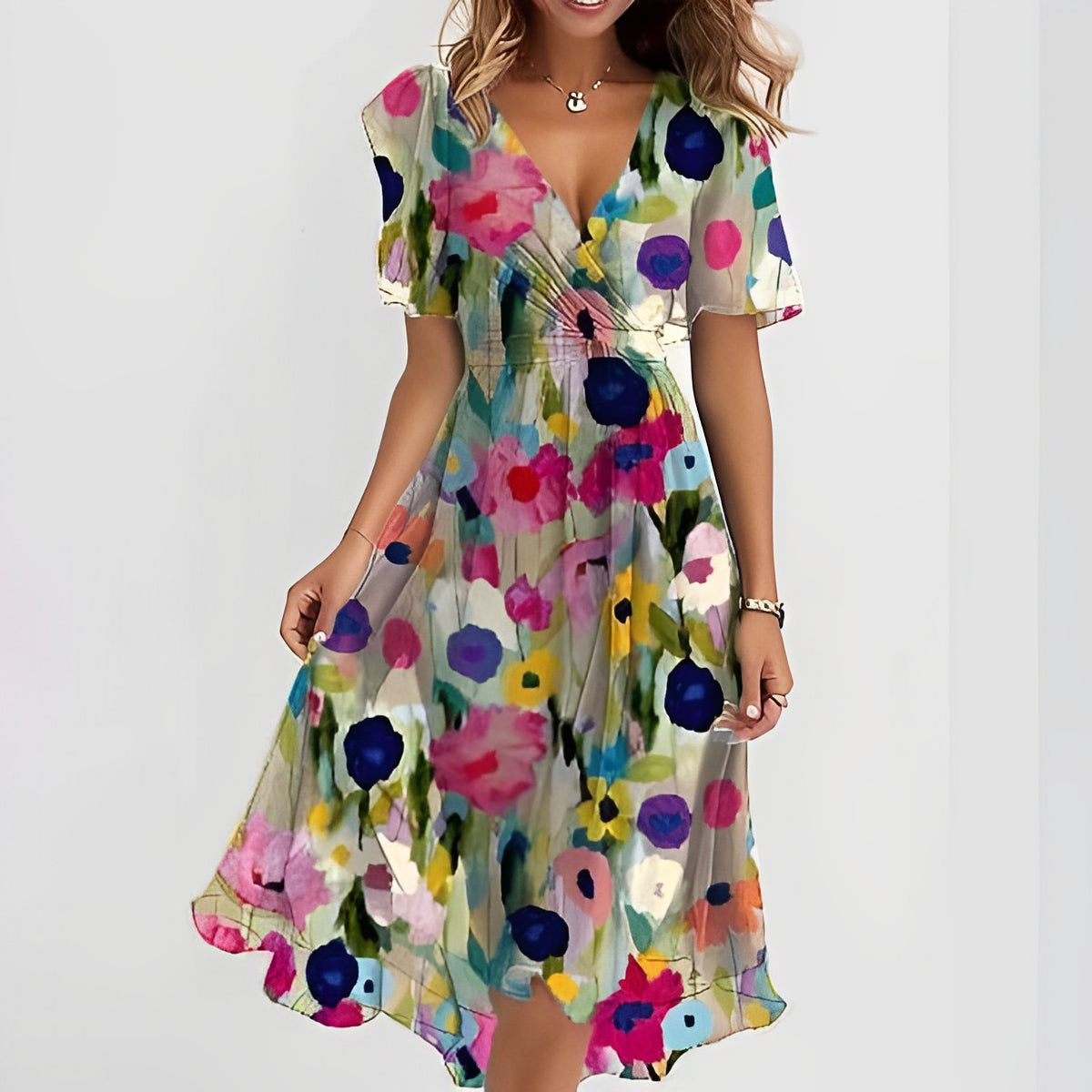 Valerie - Robe féminine en chiffon avec col en V
