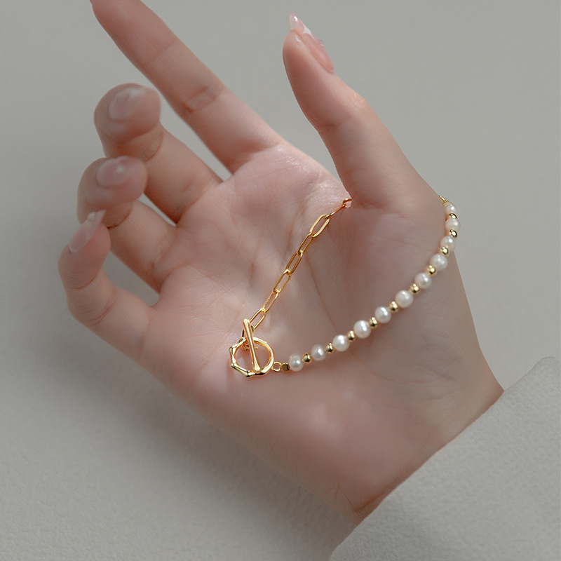 Bracelet de perles à moitié - Bracelet de perles moitié et moitié