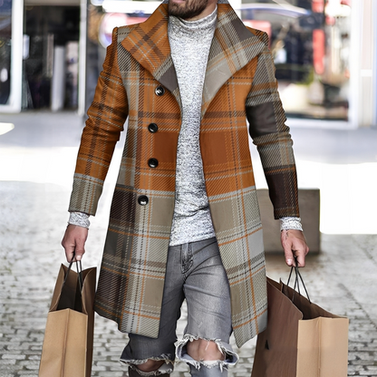 Terry - Elegant wool coat with checkered pattern for men