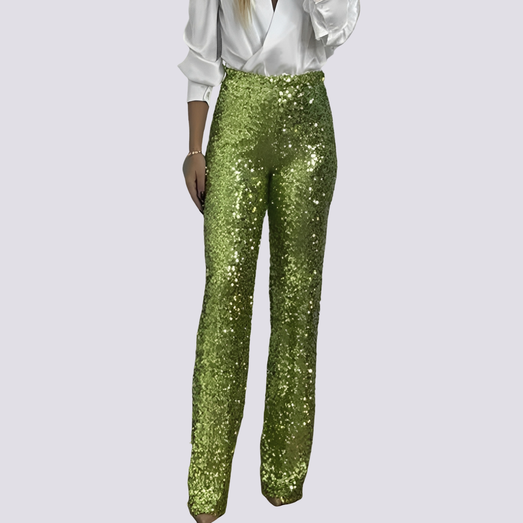 Mandy - Pantalon Taille Haute à Paillettes