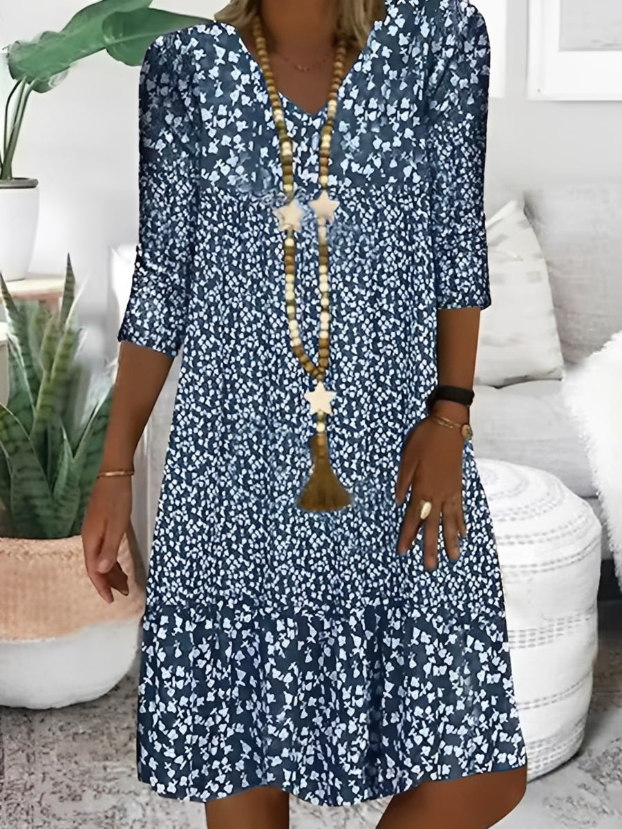 Elsie - Robe élégante avec col en V et imprimé pour femmes