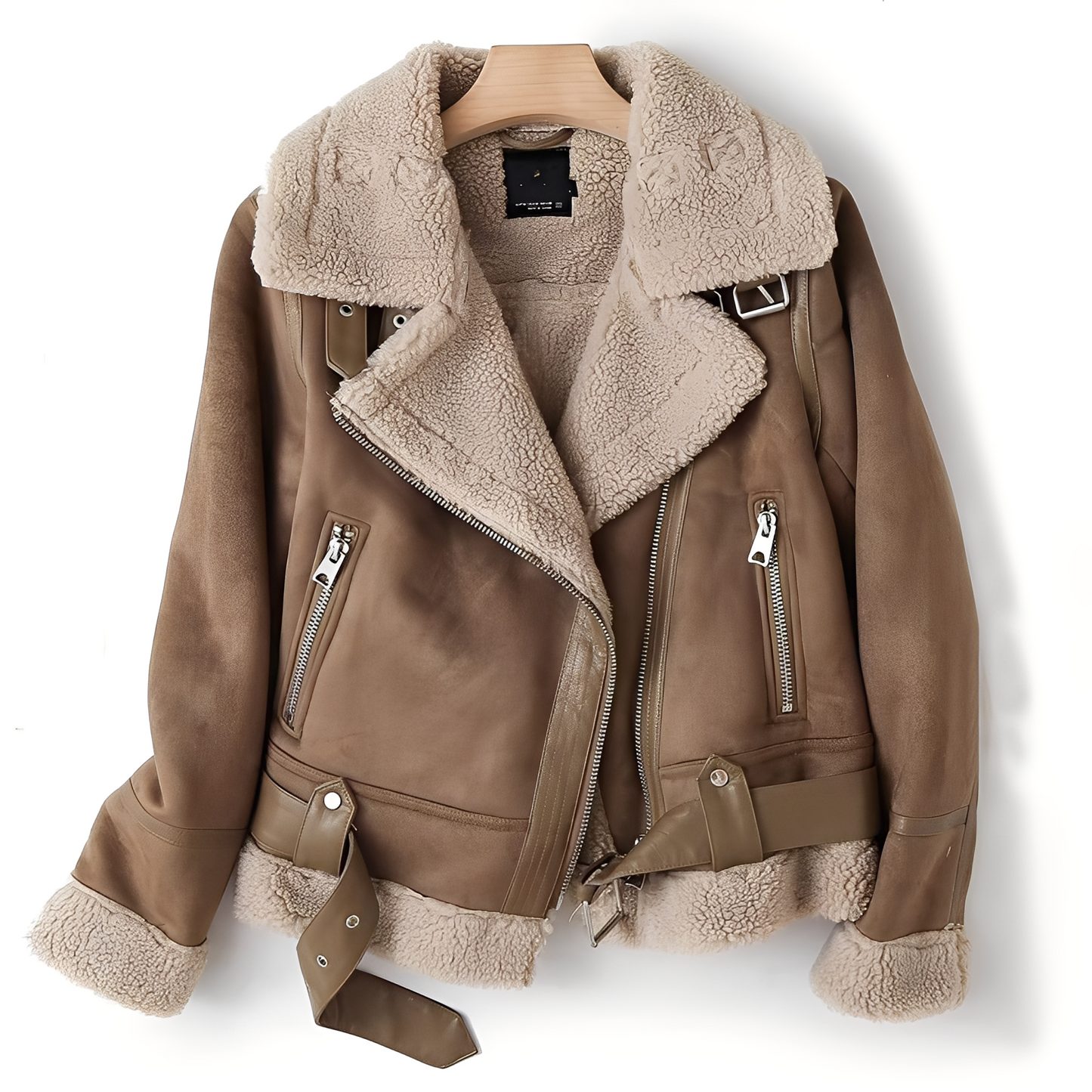 Marianne - Blouson en cuir suédé élégant avec ceinture pour femmes