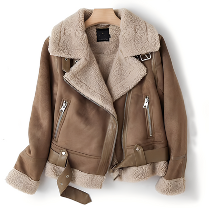 Marianne - Blouson en cuir suédé élégant avec ceinture pour femmes