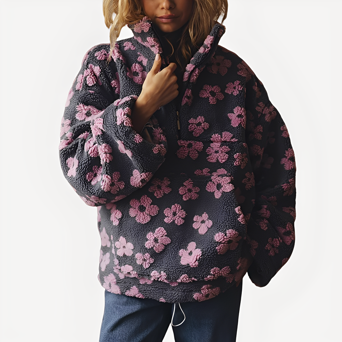 Elizabeth - Pull Sherpa élégant à motif floral pour femmes