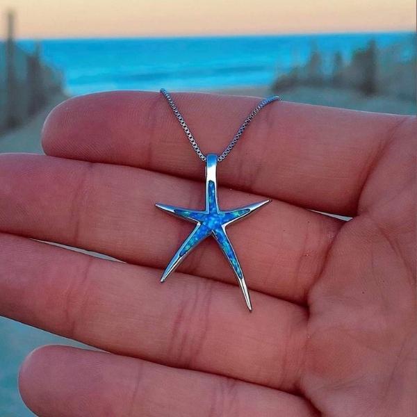 Starla – Chaîne en argent avec étoile de mer et opale bleue