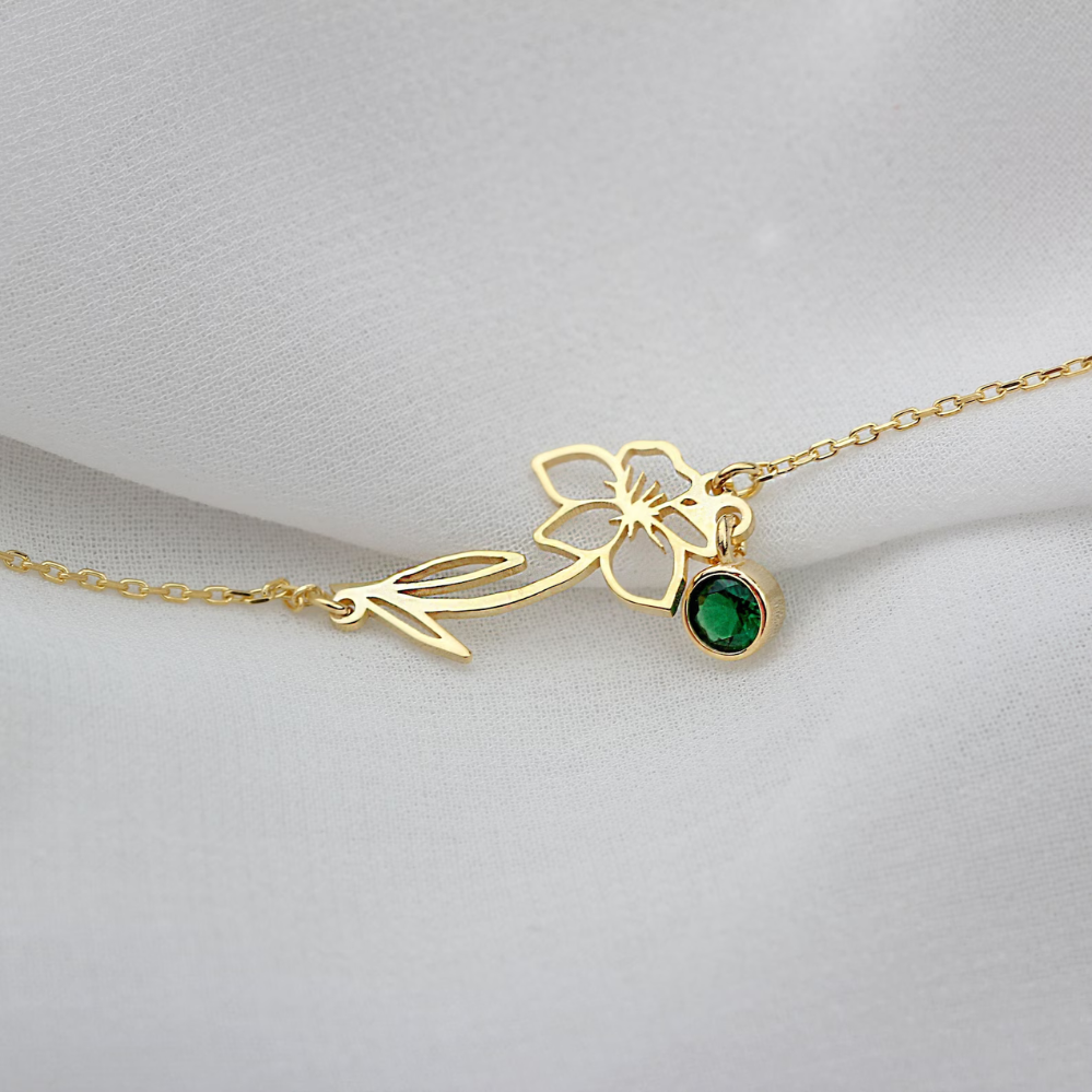 Bracelet de Fête d'Anniversaire - Bracelet avec Pierre de Naissance et Fleur