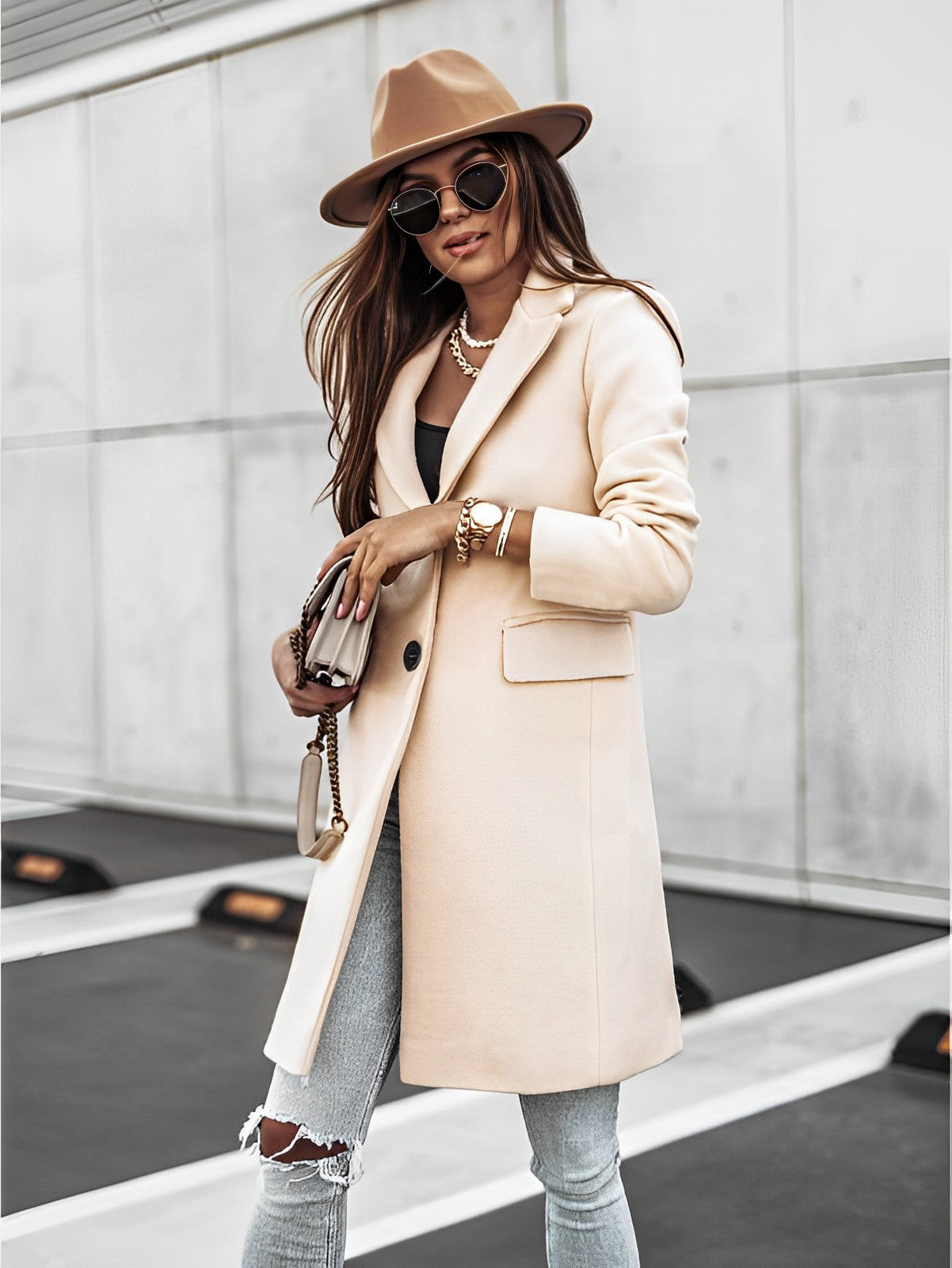 Simone - Manteau classique à deux boutons avec manches longues