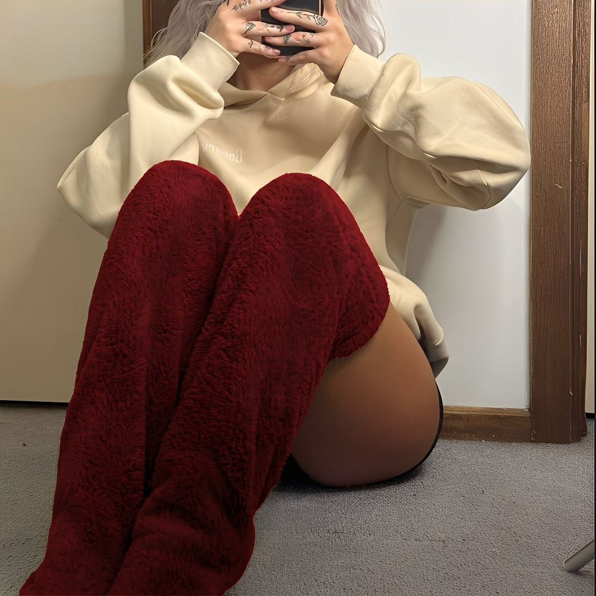 Camellia - Chaussettes d'hiver chaudes au-dessus du genou pour femmes