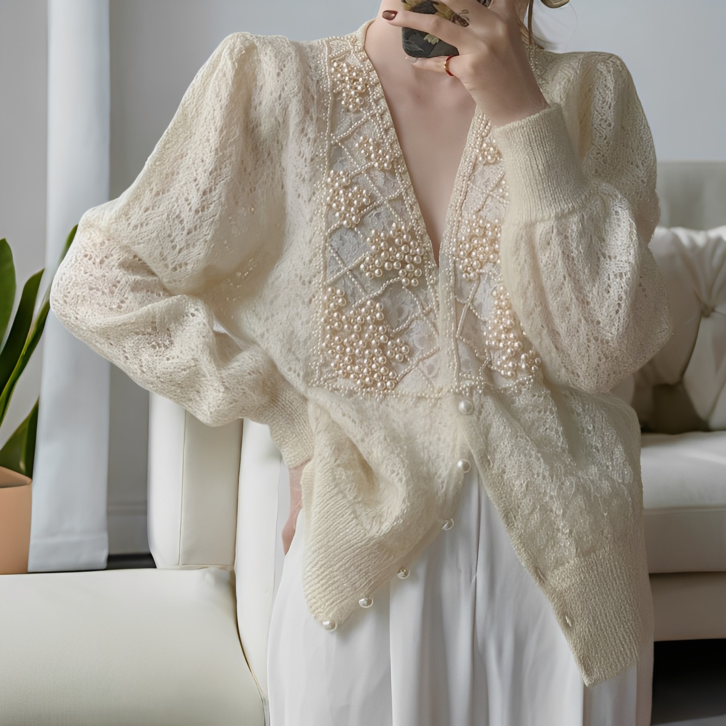 Jolie - Pull en tricot sophistiqué avec boutons en perles