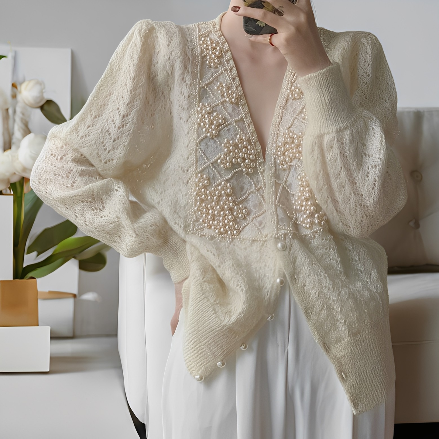 Jolie - Pull en tricot sophistiqué avec boutons en perles