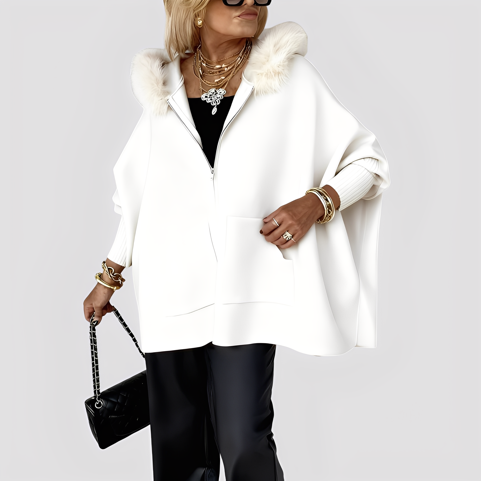 Elvena - Manteau moderne en fausse fourrure avec capuche pour femmes