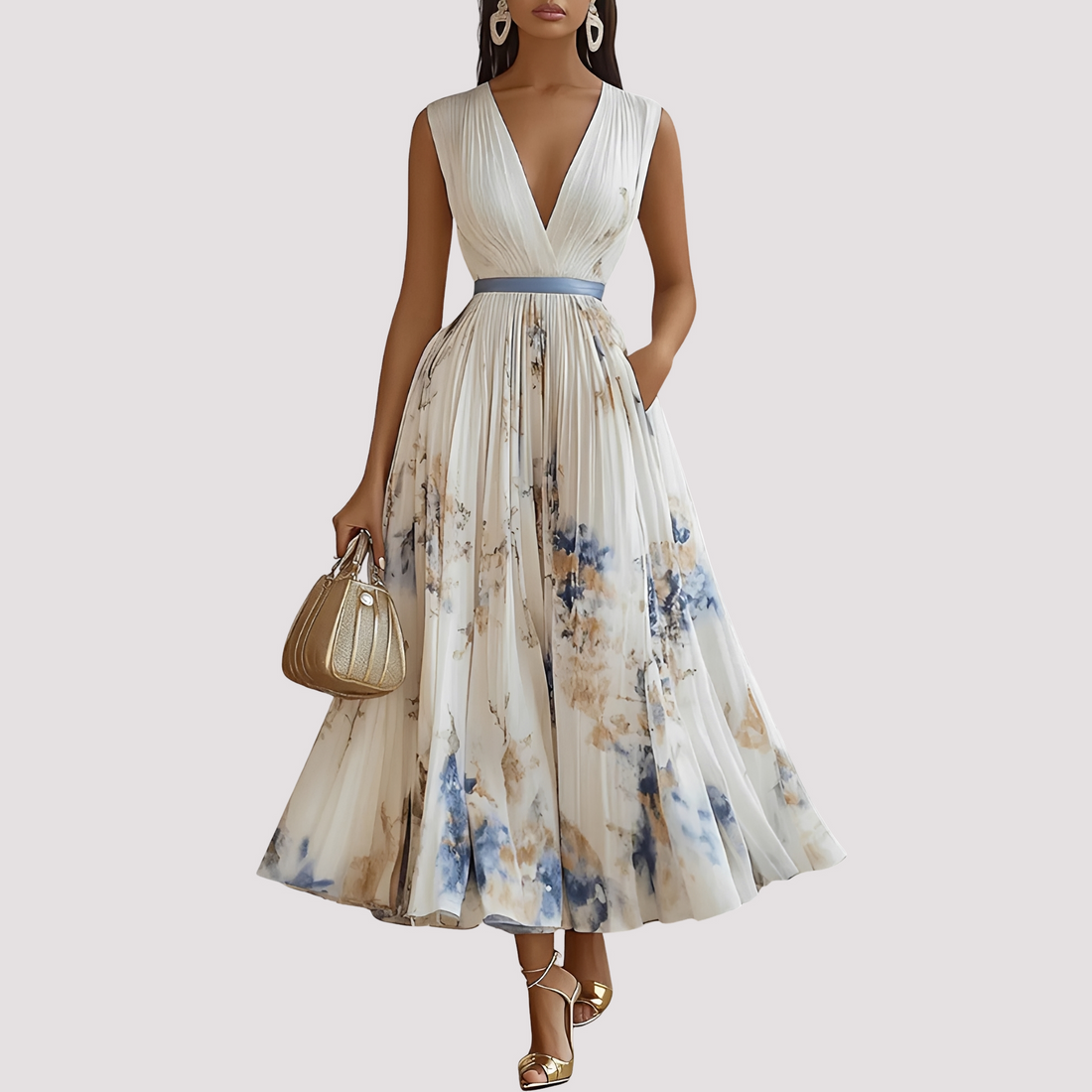 Leah - Robe Florale Midi à Manches Longues