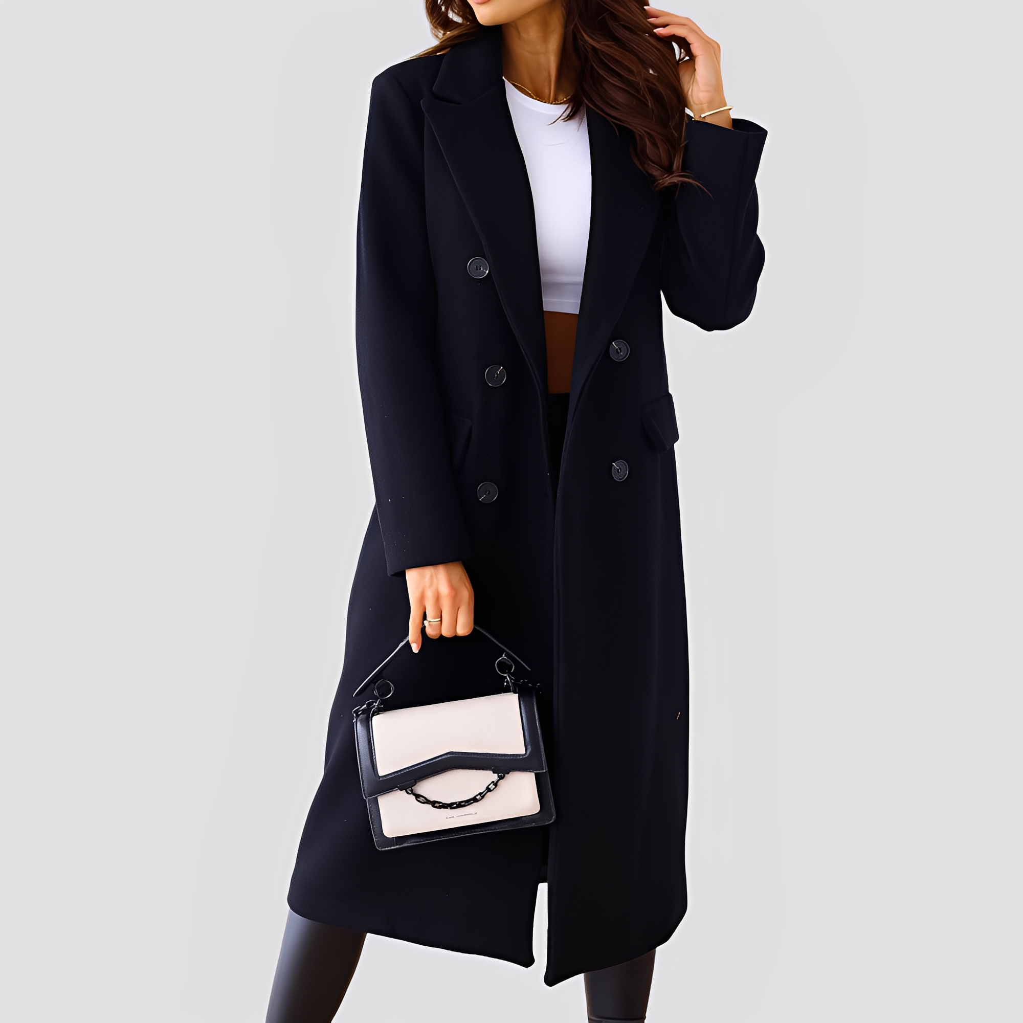 Jasmin - Manteau long chic pour femmes à double boutonnage