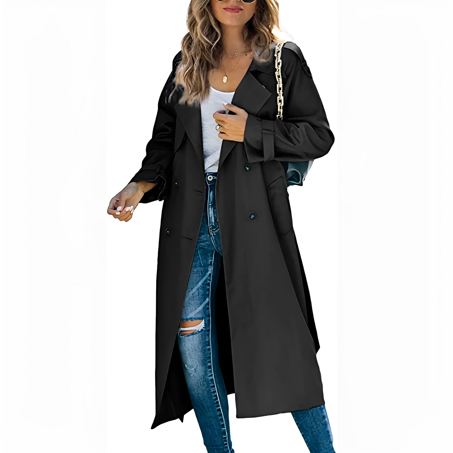 Jodie - Elegant long double-breasted coat for women
