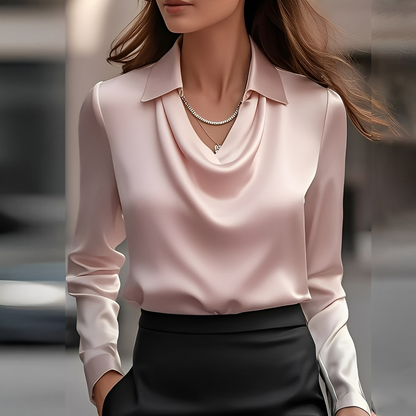 Sélène – Elegant blouse with draped collar for women