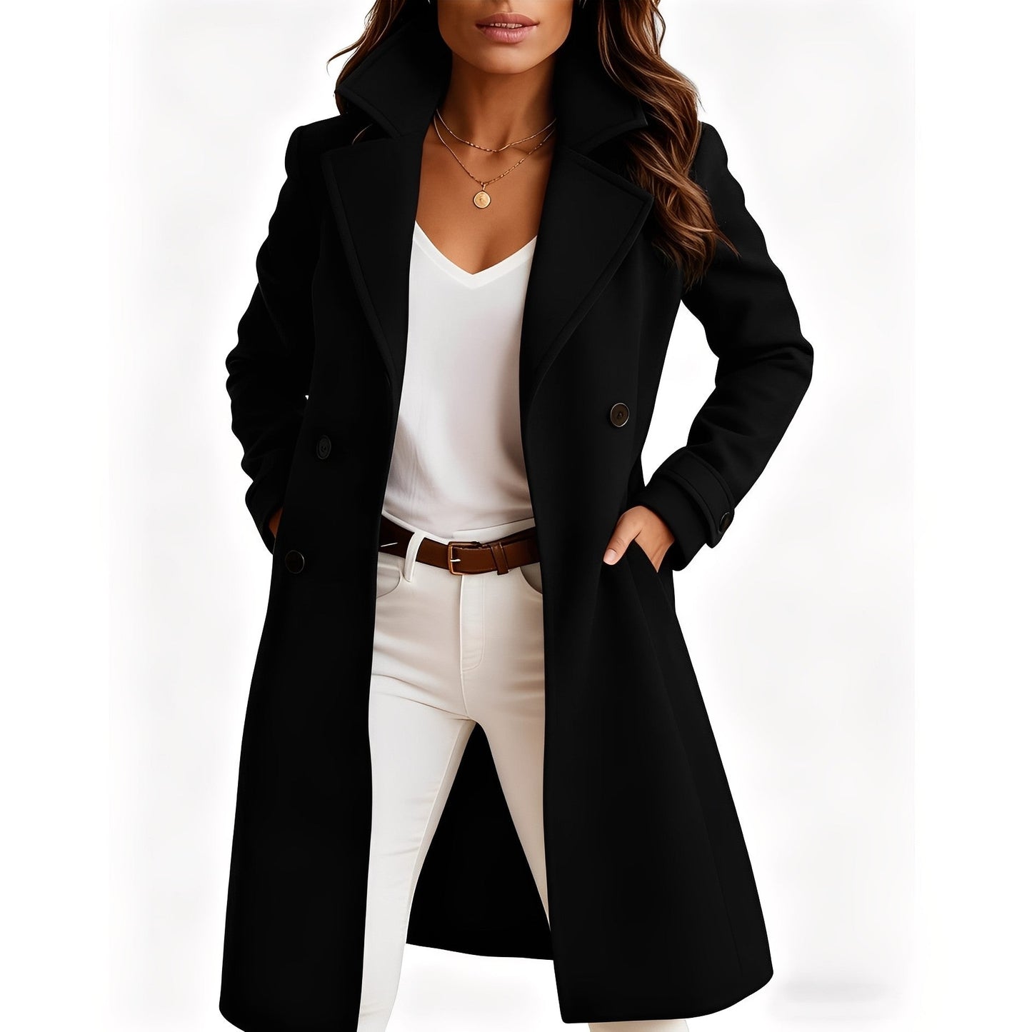 Camille - Elegant single-breasted coat with pockets for women
