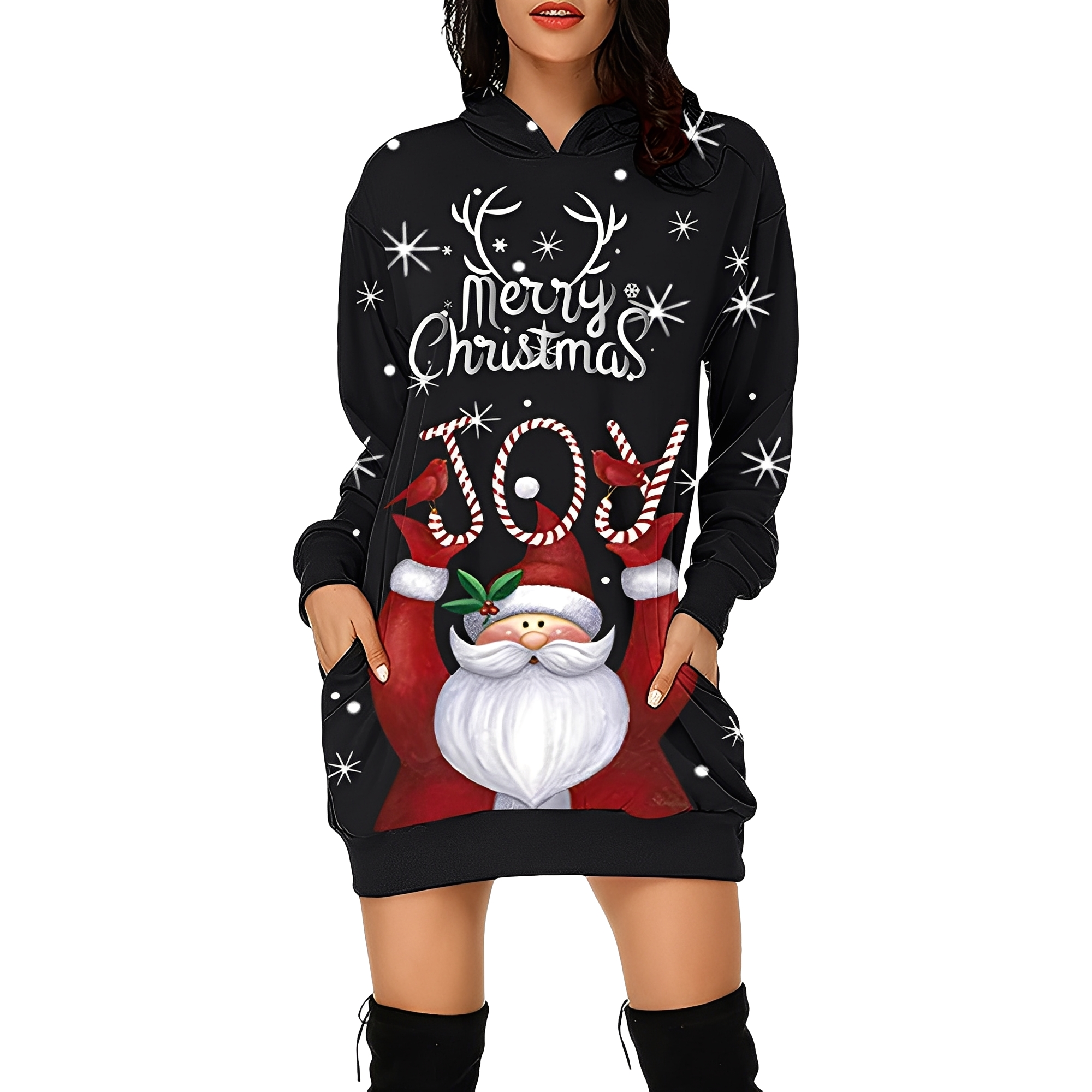 Georgia - Robe de Noël élégante avec capuche pour femmes