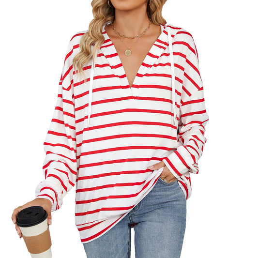 Wenda - Striped and casual hooded blouse for women