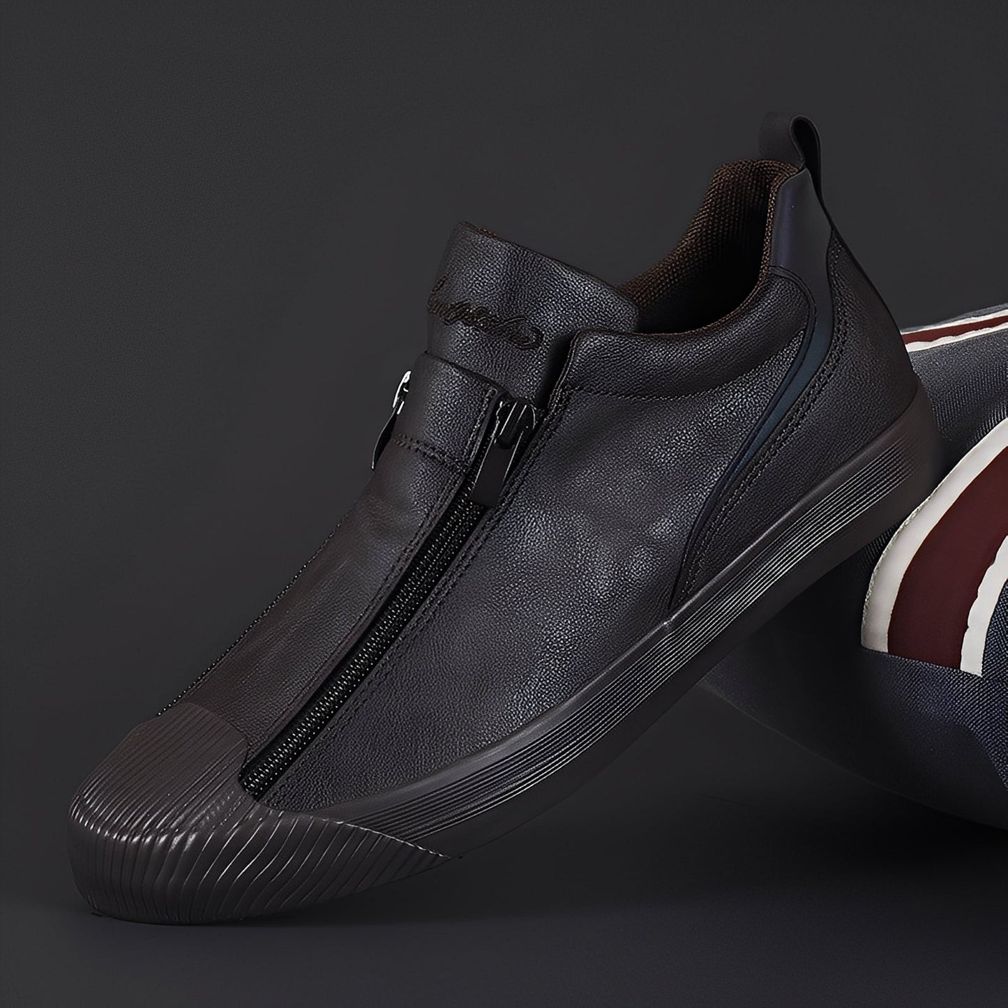 Marcus - Chaussures en cuir pour hommes avec double fermeture éclair