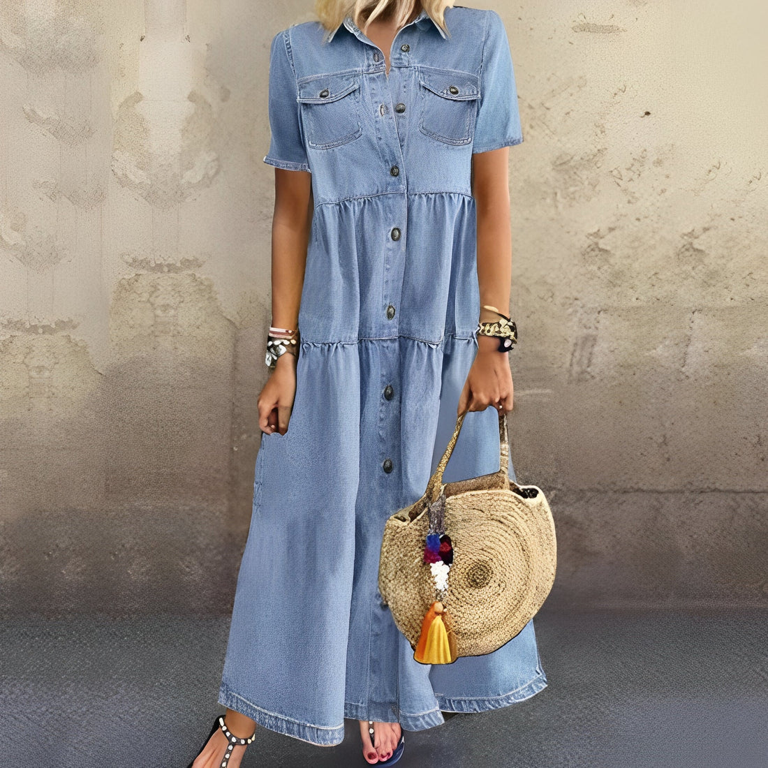 Calanthe - Robe maxi bohème en denim